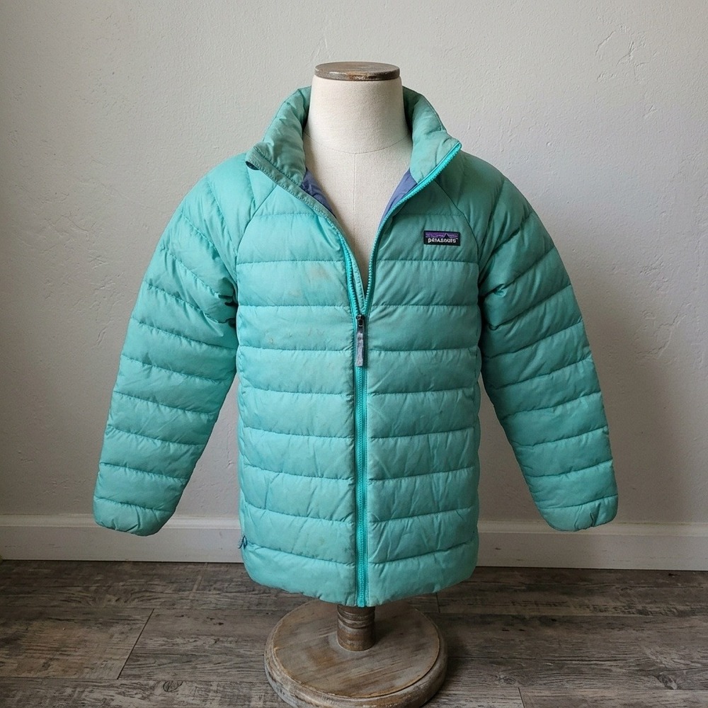 Patagonia Kids Down Sweater Large 12 Teal Green Quilted Puffer Jacket Gorpcore